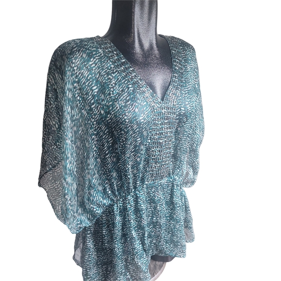 RW&CO Teal And Black Patterned Kimono Style Top L - Picture 2 of 6